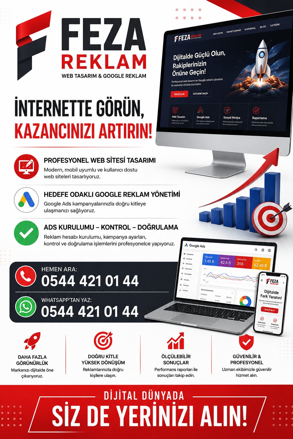 İnternette görünün, kazancınızı artırın — Feza Reklam hizmet afişi
